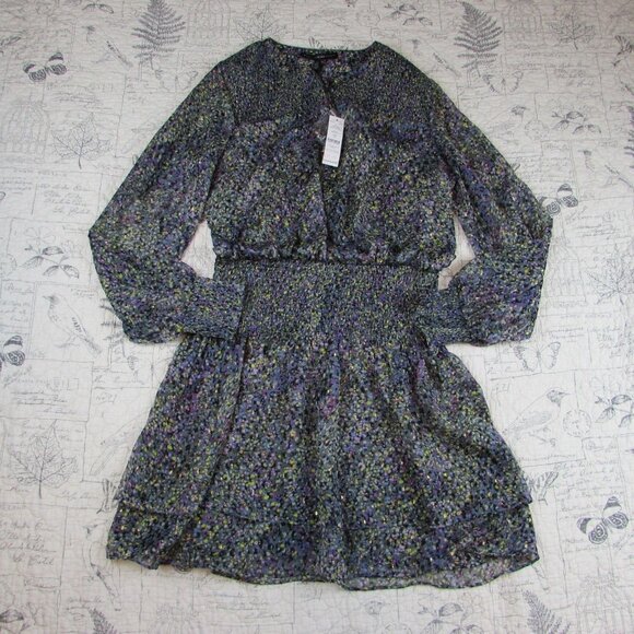 NEW $160 WHBM Smocked Blouson Dress sheer long slv touch of metalic womens sz  M - Picture 5 of 7